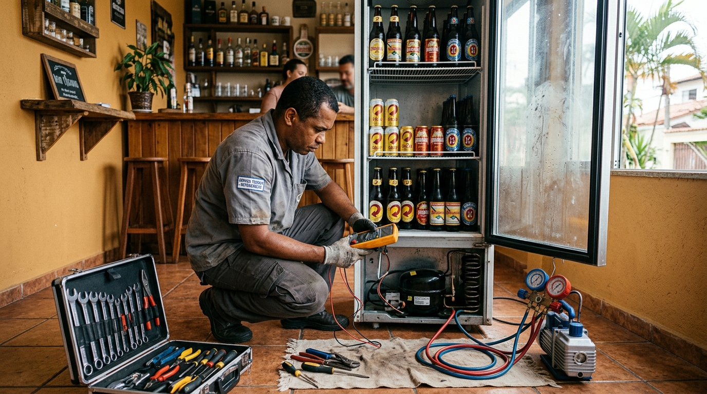 Troca de termostato de cervejeira em atendimento técnico em Serra‑ES